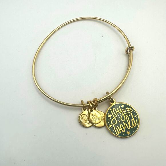 Alex + Ani JOY TO THE WORLD Gold Green Bracelet Bangle Charm Casual - Picture 2 of 6